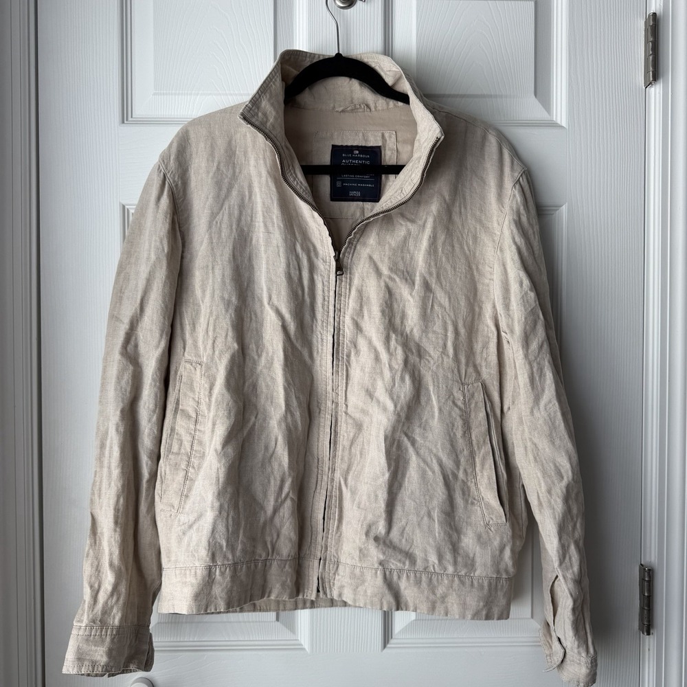 Marks & Spencer Blue Harbour Men's 100% Linen Jacket Medium Beige Tan Full Zip